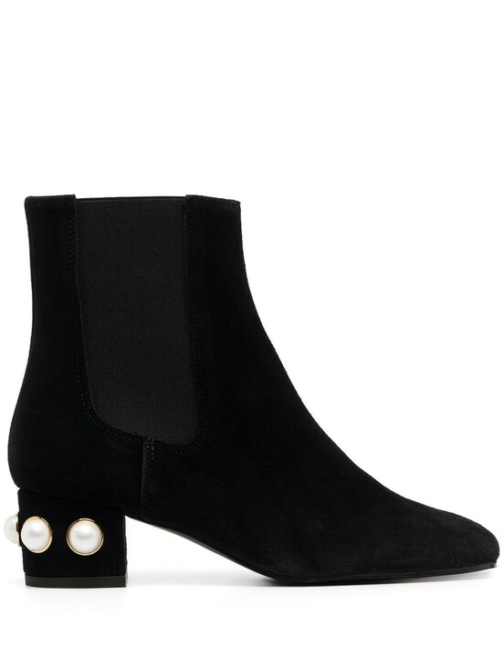 Pinko Shoes - New Pinko Made In Spain Black Suede Pearl-Embellished Ankle Boot Size 9M